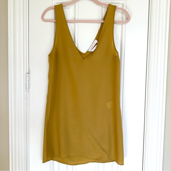 SEE BY CHLOE Stretch Crepe Dress with Long Sleeves in Muted Gold - Slip Included - Picture 12 of 14